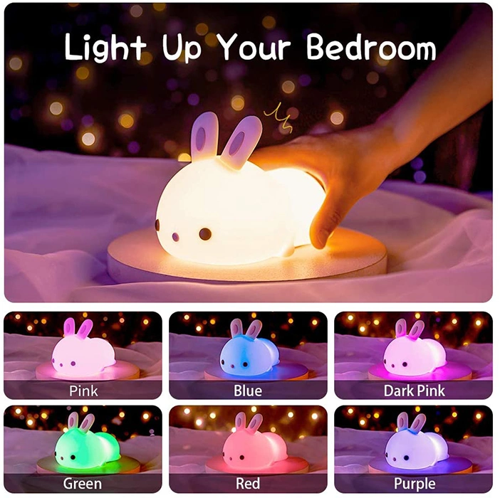 Hot Sale Cute Battery Baby Rabbit Bunny up Silicone Animal Night Light